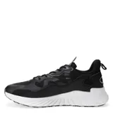 Championes negros con detalles en gris y blanco, con suela blanca y cordones negros.