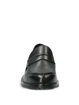 Mocasines Hush Puppies modelo Lucanos, de cuero color negro, con diseño clásico de antifaz y suela de goma.