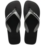 Sandalias tipo ojota Havaianas modelo Dual, color azul marino con tiras en tono gris oscuro y logo de la marca en relieve.