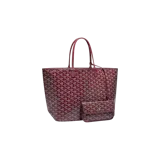 Cartera tipo tote bag Goyard Saint Louis PM en color bordeaux, con estampado geométrico característico de la marca y asas finas de cuero. Incluye un pequeño monedero o neceser desmontable a juego.