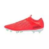 Championes de fútbol Under Armour Magnetico Select 4 FG, color negro con detalles en verde neón. Presentan un diseño aerodinámico con texturas en la parte superior y suela con tapones para césped natural.