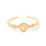 Anillo dorado ajustable de acero enchapado en oro fino, con diseño de monedas y esferas.