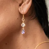 Aros colgantes en plata 925 bañada en oro 18k con tres piedras: citrino, cuarzo rosado y amatista.