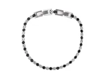 Pulsera de acero plateado con circonias negras y transparentes engarzadas.