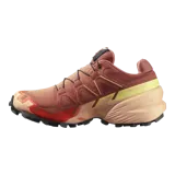 Championes de trekking Salomon Speedcross 6 Gore-Tex, color marrón y naranja con detalles en amarillo, con membrana impermeable y suela Contagrip de alta tracción.
