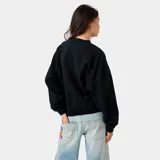 Buzo oversize negro de manga larga, con cuello redondo y estampa frontal blanca con el texto "EME" y la frase "LISTEN TO YOUR FEELINGS, FEEL THE YOUTH".