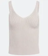 Blusa musculosa cropped Blue Steel de viscosa con textura acanalada, escote en V y tirantes medios.