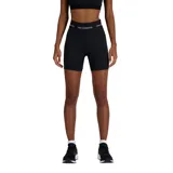 Short deportivo negro de tiro alto, con cintura ancha elástica con logo New Balance.