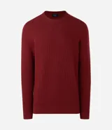 Suéter masculino de cuello redondo y manga larga, confeccionado en malla de viscosa y poliamida con textura de cuadros grid.