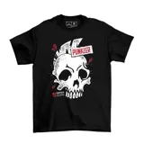 Remera negra de algodón con estampa frontal de una calavera con cresta y la palabra Punkzer.