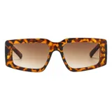 Gafas de sol unisex con montura rectangular de carey y lentes marrones degradadas. Fabricadas con plástico reciclado.