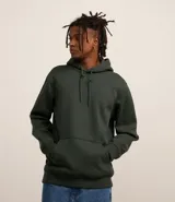 Buzo cerrado de corte holgado con capucha ajustable mediante cordones, manga larga con puños acanalados y bolsillo frontal tipo canguro. Confeccionado en tejido de algodón y poliéster.