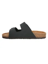 Sandalias de cuero color azul navy marca RKF, modelo Charly II, con dos tiras ajustables con hebillas metálicas y suela de corcho con base de goma.