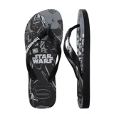 Sandalias tipo ojota Havaianas con estampado temático de Star Wars en tonos negro y gris. Presentan tiras negras con el logo de la marca en relieve.