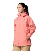 Campera impermeable Columbia Northwest Explorer 3 Omni-Tech color rosado, con capucha fija, cierre frontal con cremallera y bolsillos laterales.
