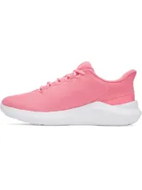 Championes de running Under Armour Phade RN 3 para mujer, en color rosado con suela blanca y logo de la marca en el lateral. Confeccionados con parte superior de malla ligera y transpirable, entresuela de EVA y suela exterior de goma resistente.