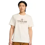 Remera Timberland de manga corta, color crema con estampa marrón del logo de la marca en el pecho.