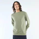 Buzo ligero de cuello redondo color verde militar, de manga larga con puños y dobladillo en rib elástico.