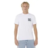 Remera Rip Curl de manga corta, color blanco, con pequeño estampado gráfico en el pecho con temática de surf.