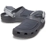 Zuecos Crocs modelo Yukon Vista II, color gris oscuro, con parte superior de piel sintética vegana, correa ajustable en el talón con cierre de gancho y bucle, y plantilla de espuma LiteRide para mayor comodidad.
