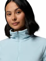 Polar Columbia Glacial IV con media cremallera y cuello alto, confeccionado en suave tejido fleece ligero de color celeste.