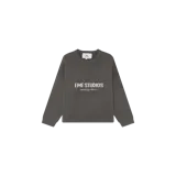 Sweater de punto gris oscuro de Eme Studios, con cuello redondo, mangas largas y el nombre de la marca bordado en el pecho en color blanco.
