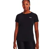 Remera deportiva Under Armour Tech para mujer, color negro con logo plateado en el pecho.