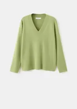 Jersey de punto color verde claro, con escote en V y mangas largas de corte holgado.