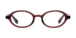 Lentes blueblocker con armazón ovalado de color bordó translúcido y protección para pantallas.