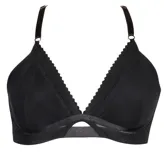 Soutien Summum confeccionado en tul y lycra de doble capa, color negro, sin aro ni relleno, con detalles de ribetes ondulados y espalda completamente regulable.