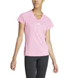Remera deportiva Adidas AEROREADY Train Essentials color rosa con logo blanco en el pecho y cuello en V.