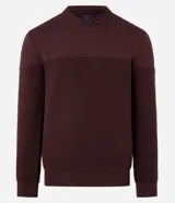 Suéter de punto para hombre en color azul marino, con cuello redondo y textura acanalada en el pecho y las mangas. Diseñado por Marfinno.