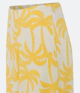 Pantalón pantalona de lino con estampado de cocoteros, cintura alta y cierre lateral invisible.