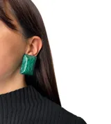 Aros colgantes rectangulares de resina color turquesa con ajuste de clip.