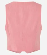 Chaleco cropped sastre color rosado, confeccionado en viscosa, con escote en V, botones delanteros y pences.