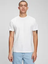 Remera básica de cuello redondo y manga corta, confeccionada en algodón, con corte clásico y ajuste estándar.