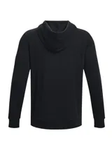 Canguro con capucha Under Armour Essential Fleece, color negro, de felpa ultrasuave de peso medio con interior cepillado. Cuenta con bolsillo delantero estilo canguro, puños y bajo acanalados, cordones ajustables con punteras metálicas y logotipo bordado en el pecho.