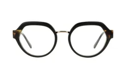 Armazón para lentes Demenego, modelo 145/51 col BLK, de acetato color negro con detalles carey en los extremos.