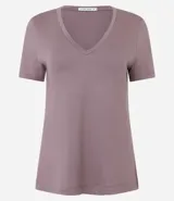 Blusa básica de manga corta y escote en V, color verde lima pálido.