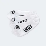 Pack de tres pares de medias invisibles Vans Classic Canoodle, color blanco con logo de la marca y estampado Checkerboard en negro. Confeccionadas en algodón, nailon y elastano.