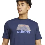 Remera azul marino de algodón con cuello redondo y logo Adidas estampado en el pecho.