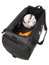 Bolso deportivo Under Armour modelo Undeniable 5 Duffle, color negro con detalles en gris oscuro. Cuenta con compartimento principal amplio, correas de mano y correa de hombro ajustable con almohadilla acolchada. Presenta el logo de la marca estampado en el frente.