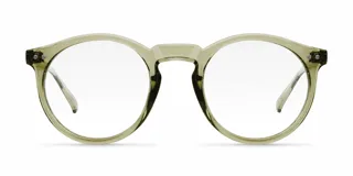 Lentes blueblocker Kubu Sand con armazón redondo de color verde claro translúcido, diseño vintage y protección contra luz azul y rayos UV.