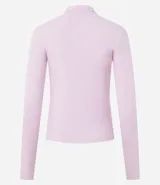 Blusa de punto acanalado marca Blue Steel, con cuello polo estructurado y cierre parcial con cremallera. Presenta un diseño ajustado de manga larga y acabado recto en el ruedo.