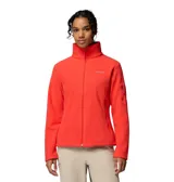 Campera de polar Columbia modelo Fast Trek II, color rojo, con cierre frontal completo, cuello alto, bolsillos laterales con cierre y un bolsillo adicional con cierre en la manga izquierda.