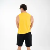 Musculosa unisex negra de algodón, con estampado serigráfico en el frente con la palabra "GAINS." y en la espalda con la palabra "PERSISTENCE".