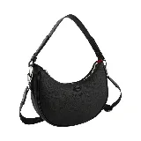 Cartera bandolera marrón con correa de mano y correa larga con logo de la marca.