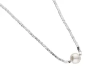 Collar de plata 925 con cadena de eslabones rectangulares y una perla española.