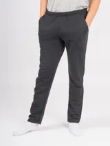 Pantalón deportivo gris oscuro, de corte recto y tiro alto, con cordones ajustables en la cintura y bolsillos laterales.