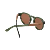 Lentes de sol con marco redondo de acetato color verde oliva y cristales marrones polarizados con protección UV.